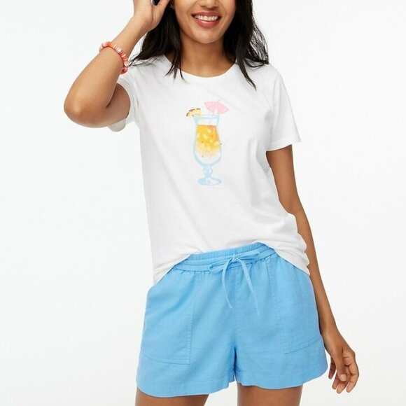 J Crew Factory Mai Tai Graphic Tee White Cotton Size Small NWT - Picture 1 of 10